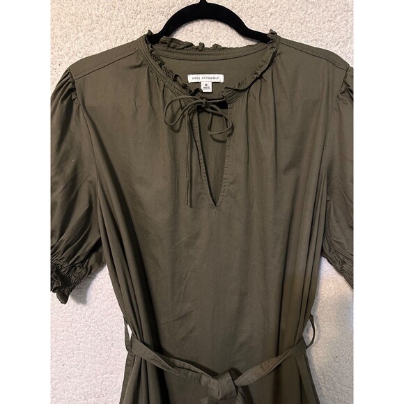 Free Assembly Ruffle Neck Belted‎ Midi Dress Short Sleeve Green XL - Picture 3 of 15